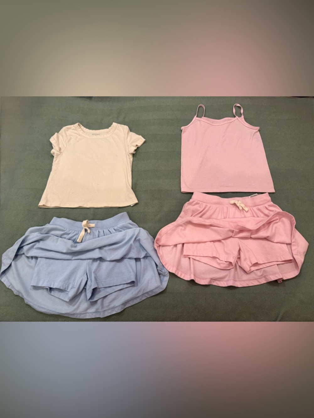 GAP Girls Pink & Light Blue Two-Pack Skort Set cream Tee Pants BUNDLE all 4 $20!
